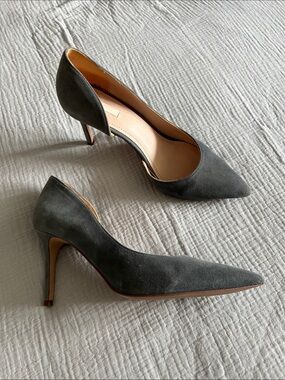 H&M Premium Suede D’Orsay Charcoal Grey Pointed Toe Court Heels Size 39 US 8